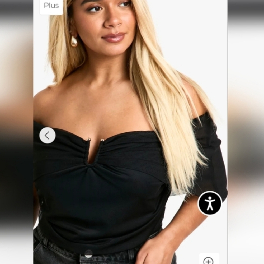 #113 NWT Boohoo Plus Trim Detail Bardot Stretch Bodysuit, SIZE 12